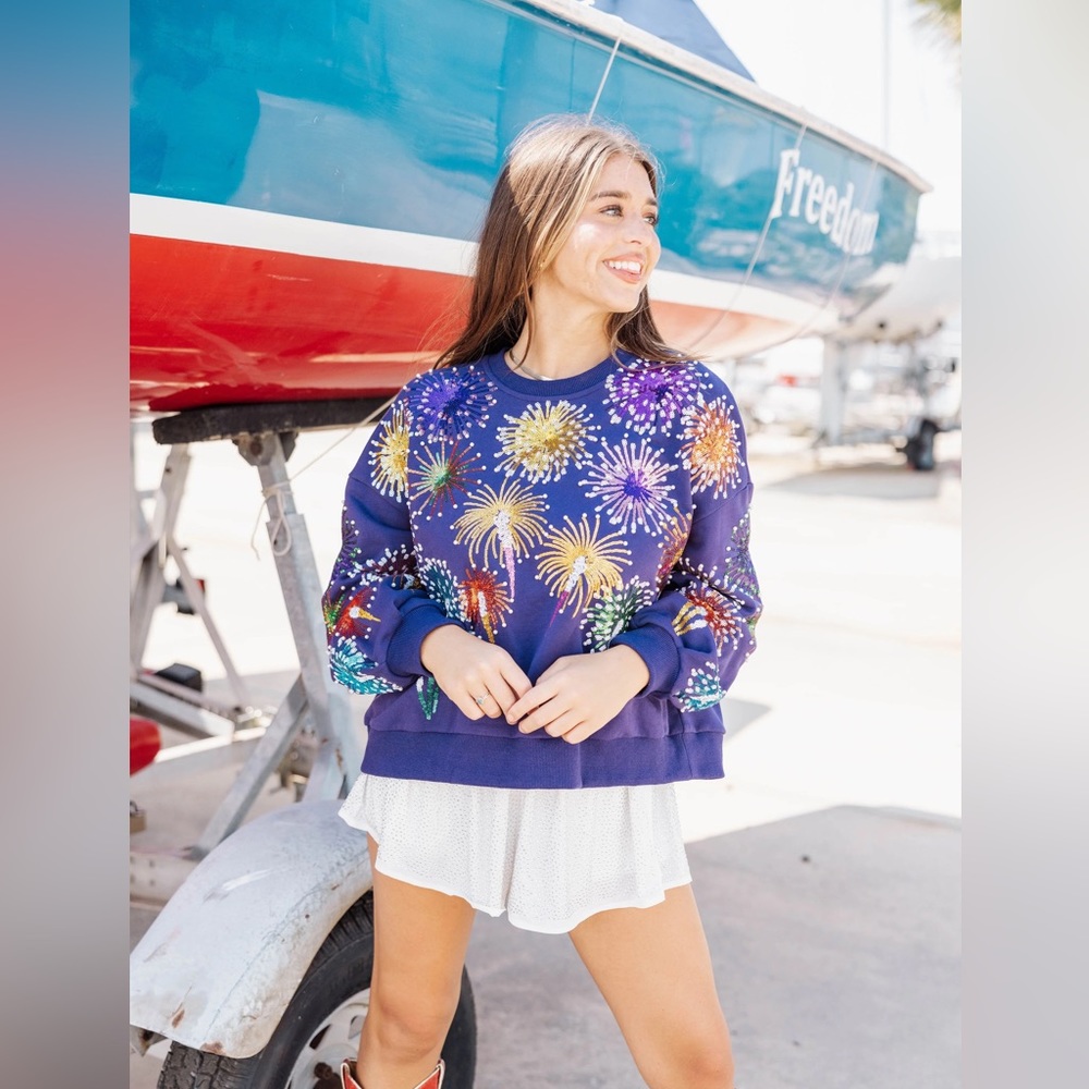 Queen of sparkles fire works pullover
